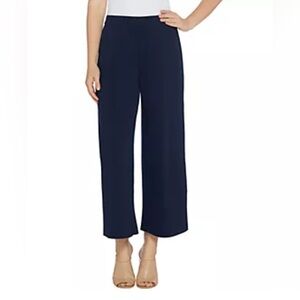 Susan Graver XL Milano Knit Navy wide leg navy blue pants crop pants NWOT